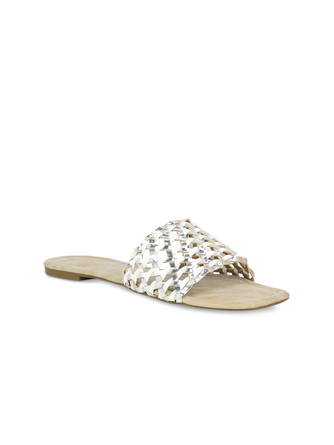 

Inc 5 Women Silver-Toned Embellished Open Toe Flats