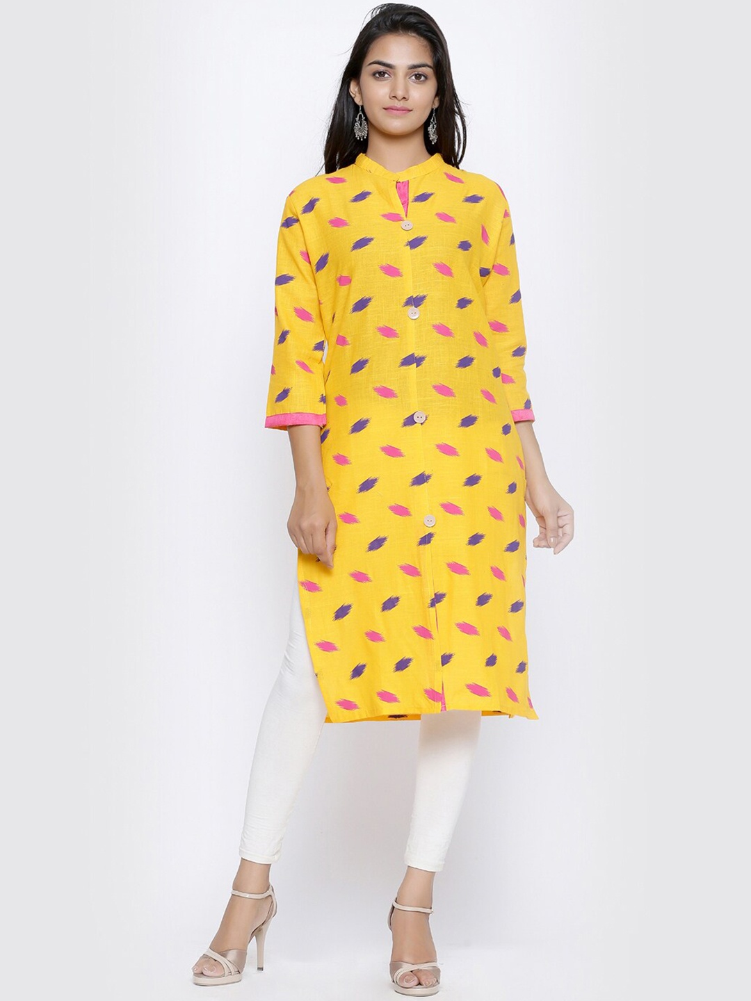 SOUNDARYA Women Yellow Geometric Printed Kurta