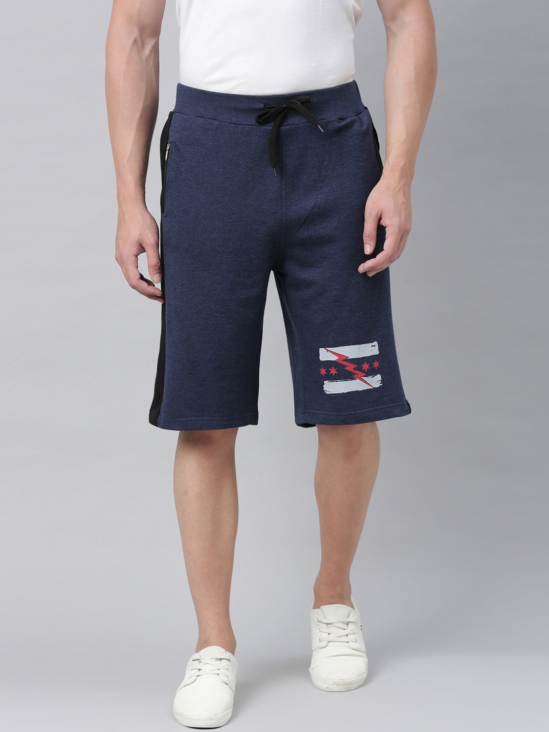 

Kryptic Men Navy Blue Printed Detail Pure Cotton Regular Fit Shorts