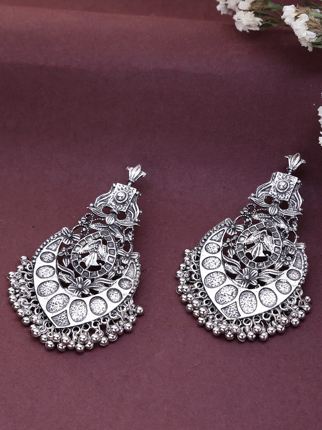 

Yellow Chimes Silver-Plated Oxidised Classic Drop Earrings