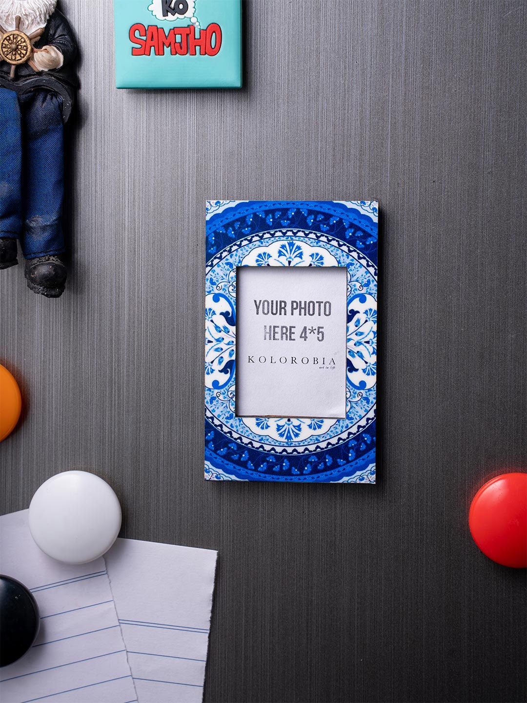 

KOLOROBIA White & Blue Truck Art Photoframe Magnet