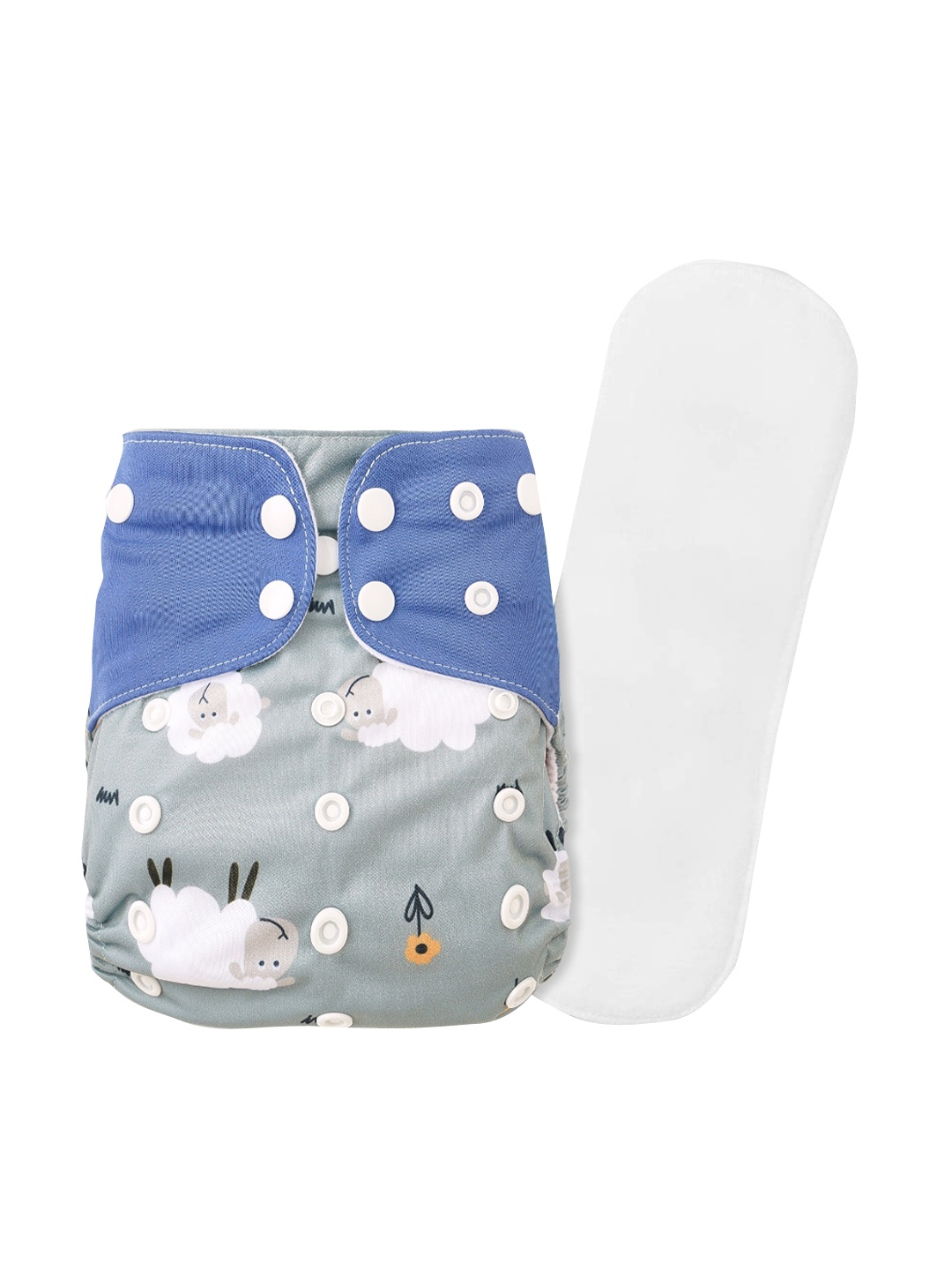

GUCHIGU Kids Grey & Blue Printed Cloth Washable Diapers