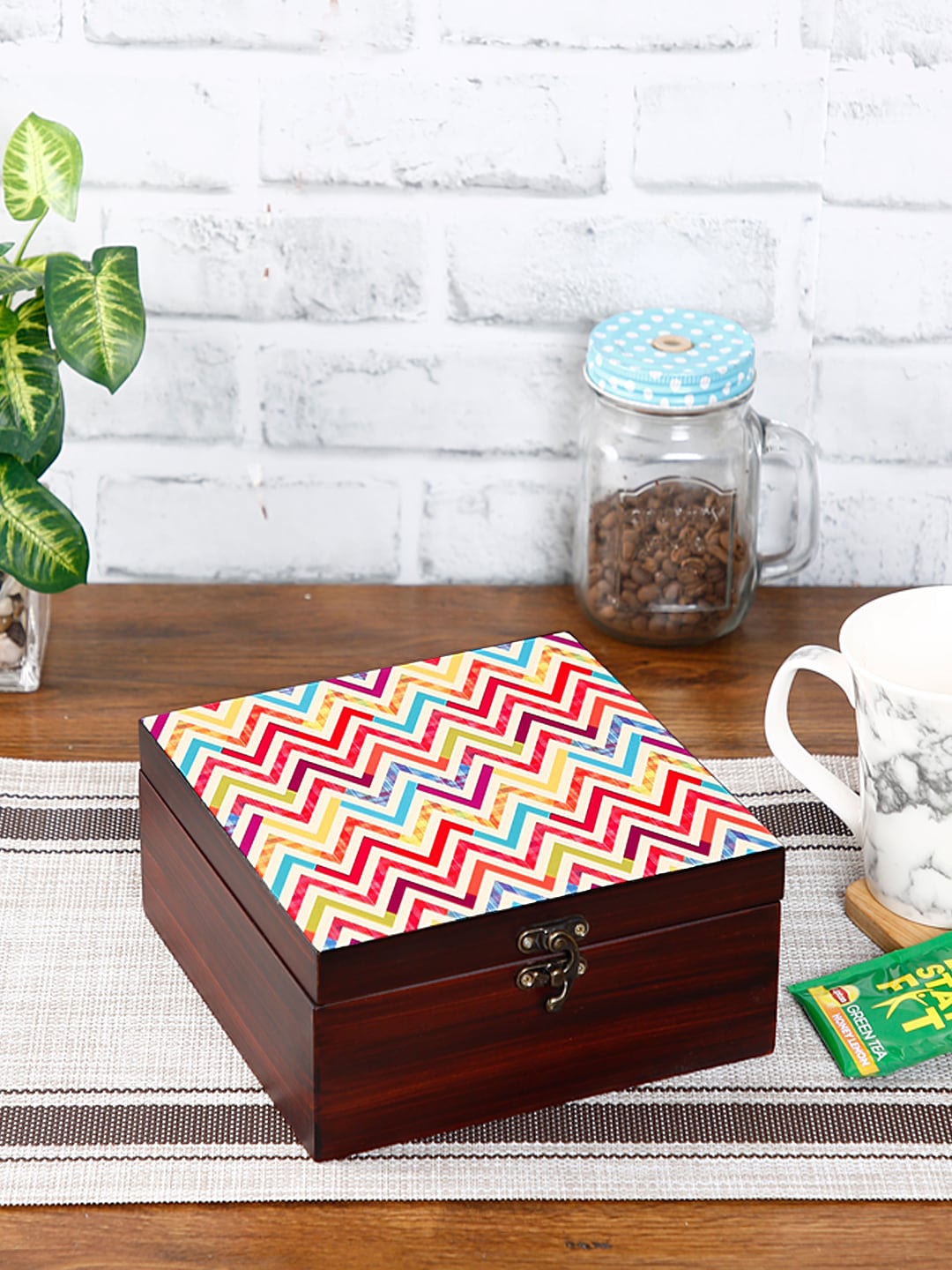 

Reinvention Factory Brown & Pink Chevron Digital Printed Multi-Utility Box Organiser