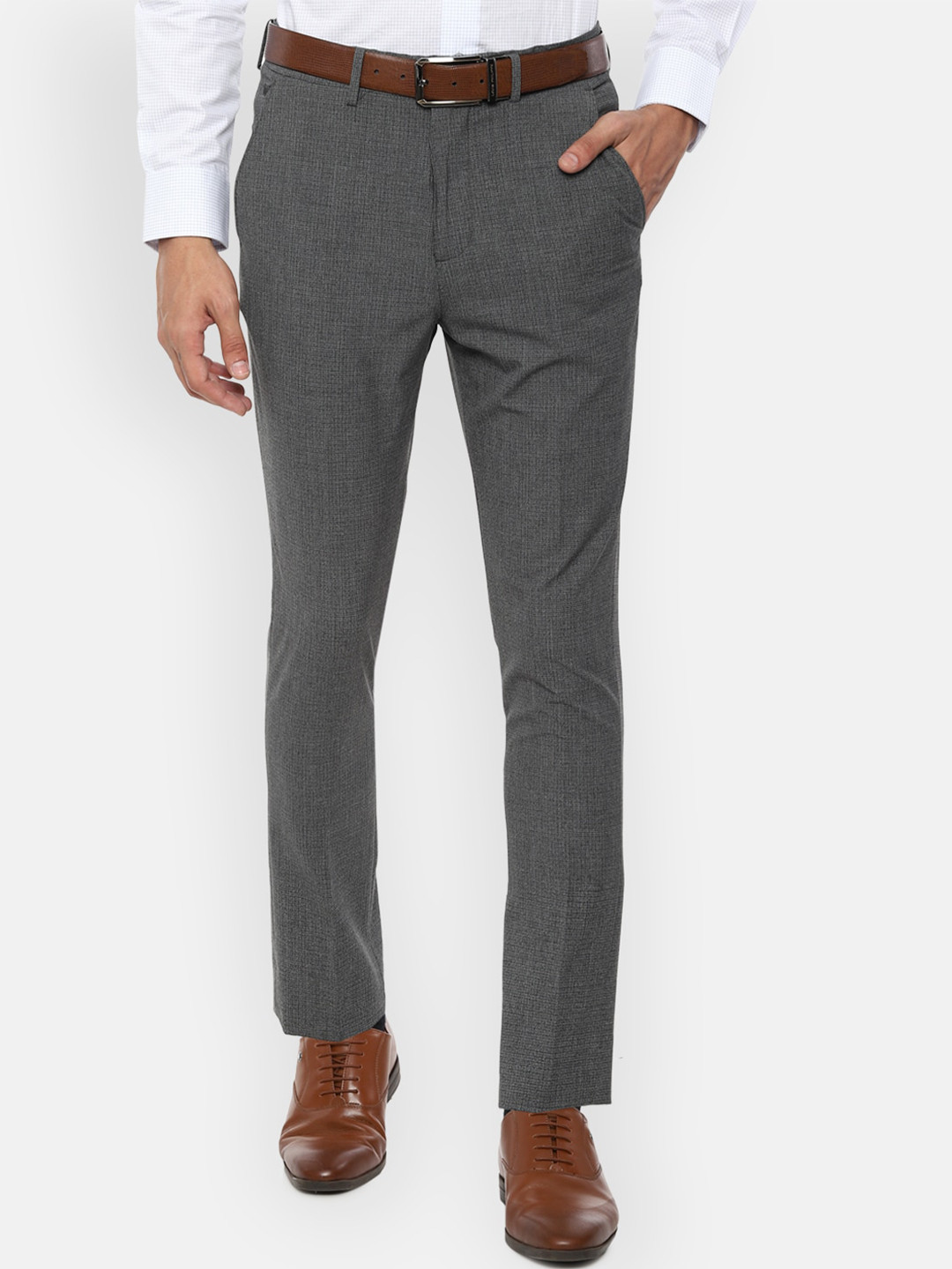 

Louis Philippe Men Charcoal Grey Slim Fit Checked Formal Trousers