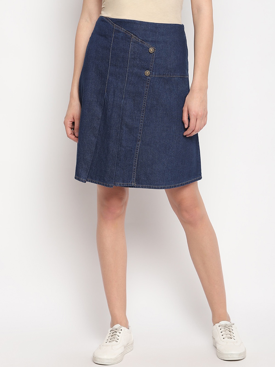 

OTORVA Women Cotton Blue Solid Mini Skirt