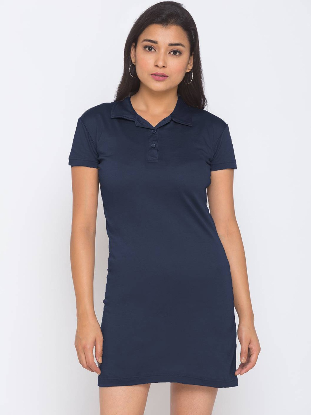 

Nick&Jess Women Navy Pure Cotton Solid T-shirt Dress, Navy blue