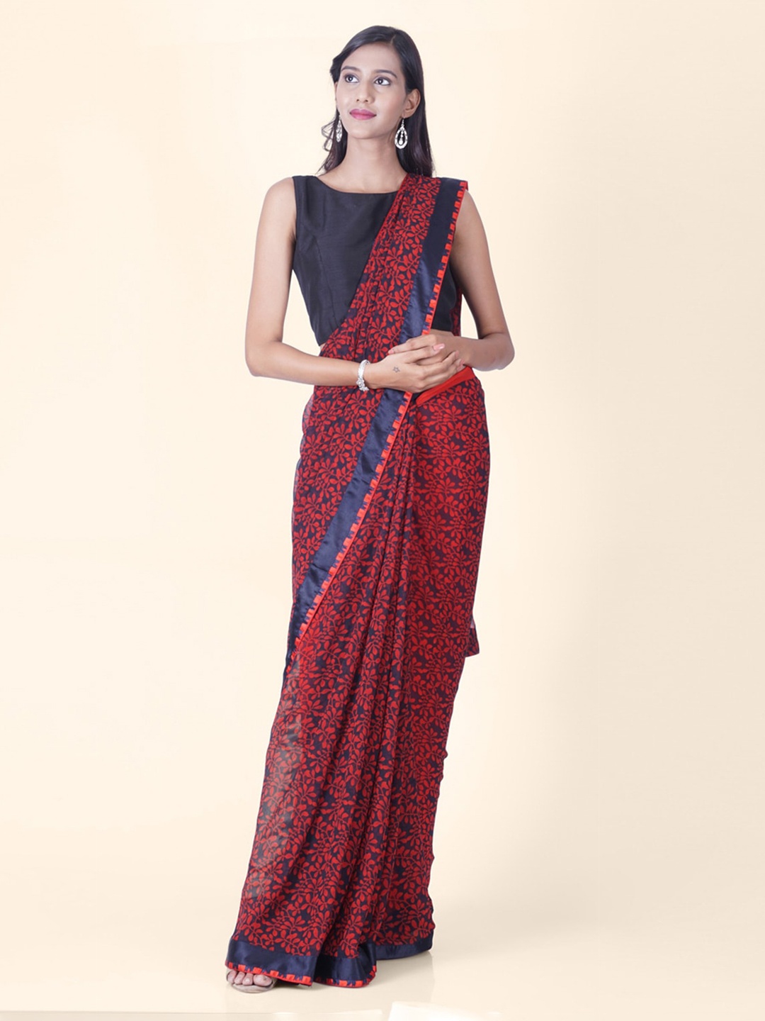 

Hastakala Blue & Red Poly Georgette Printed Banarasi Saree