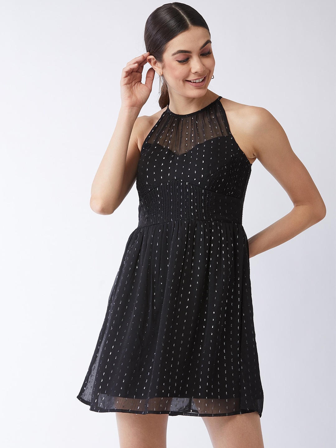 

MAGRE Women Black & Silver Self Design Empire Dress
