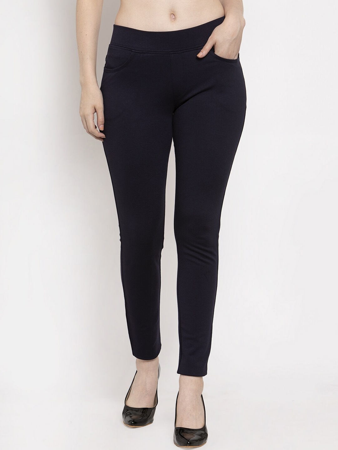 

Prag & Co Women Navy Blue Solid Denim Jeggings