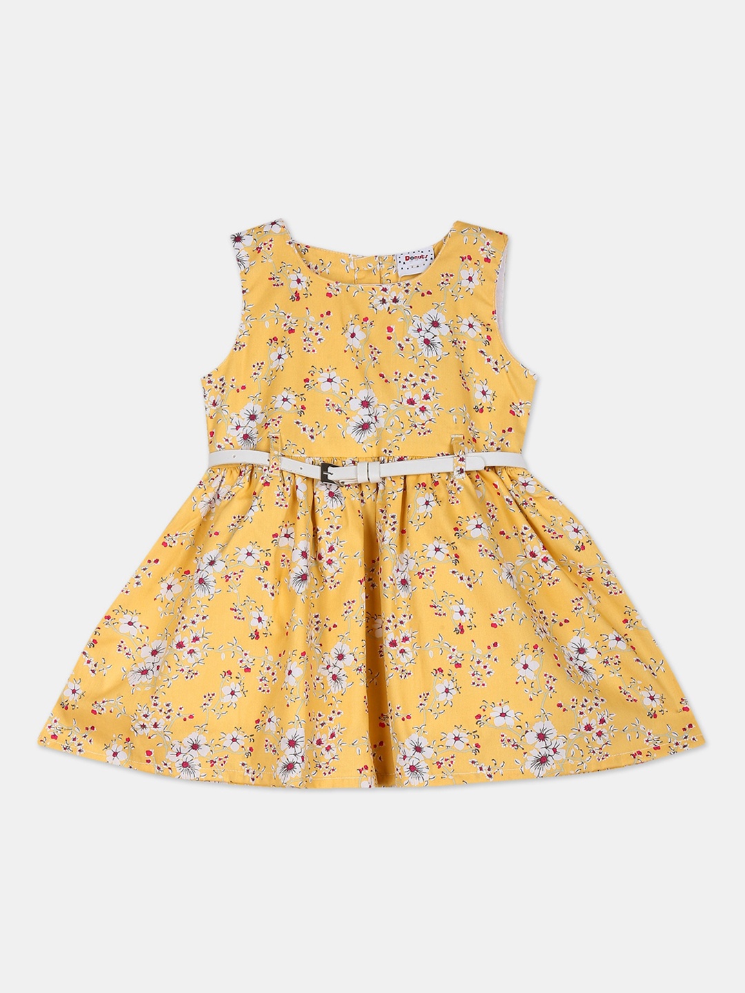 

Donuts Girls Yellow & White Floral Print A-Line Dress