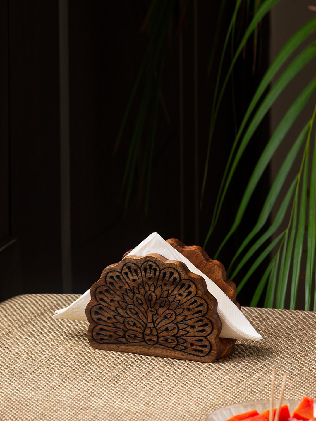 

ExclusiveLane Brown Sheesham Wood Hand Carved Tissue Napkin Holder