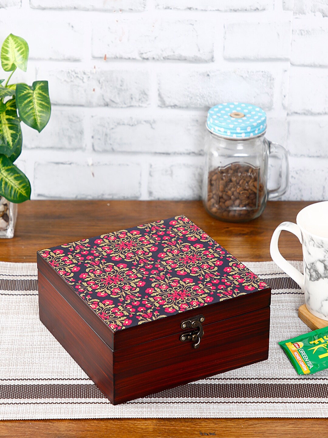 

Reinvention Factory Brown & Red Floral Printed Multi-Utility Box Organiser