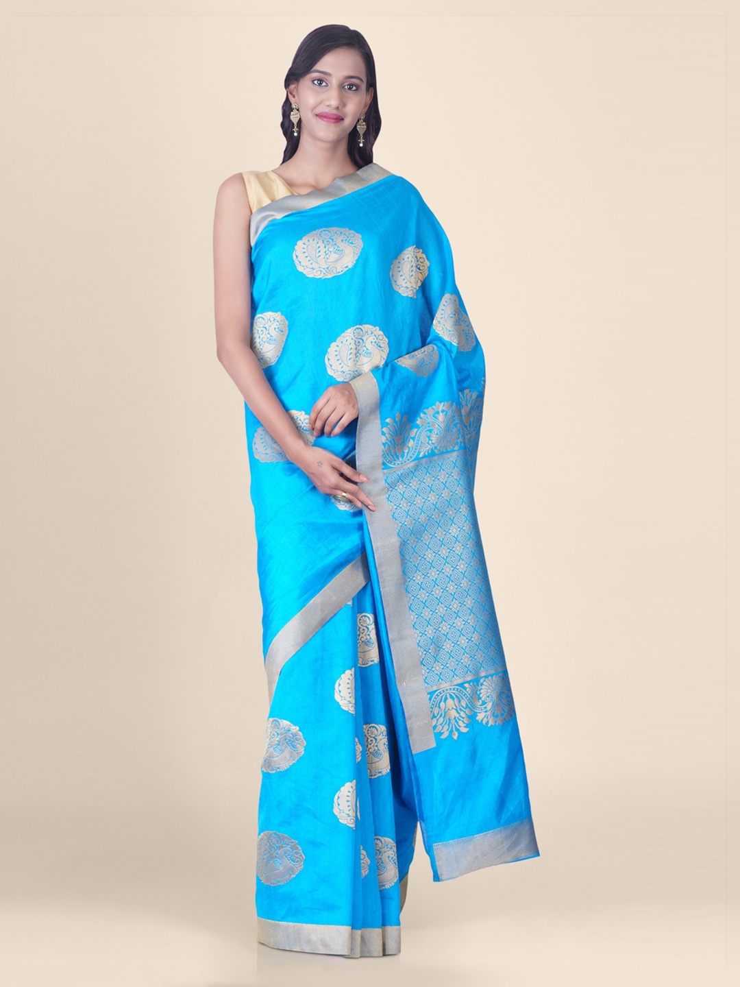 

Hastakala Blue Poly Silk Woven Design Handloom Banarasi Saree