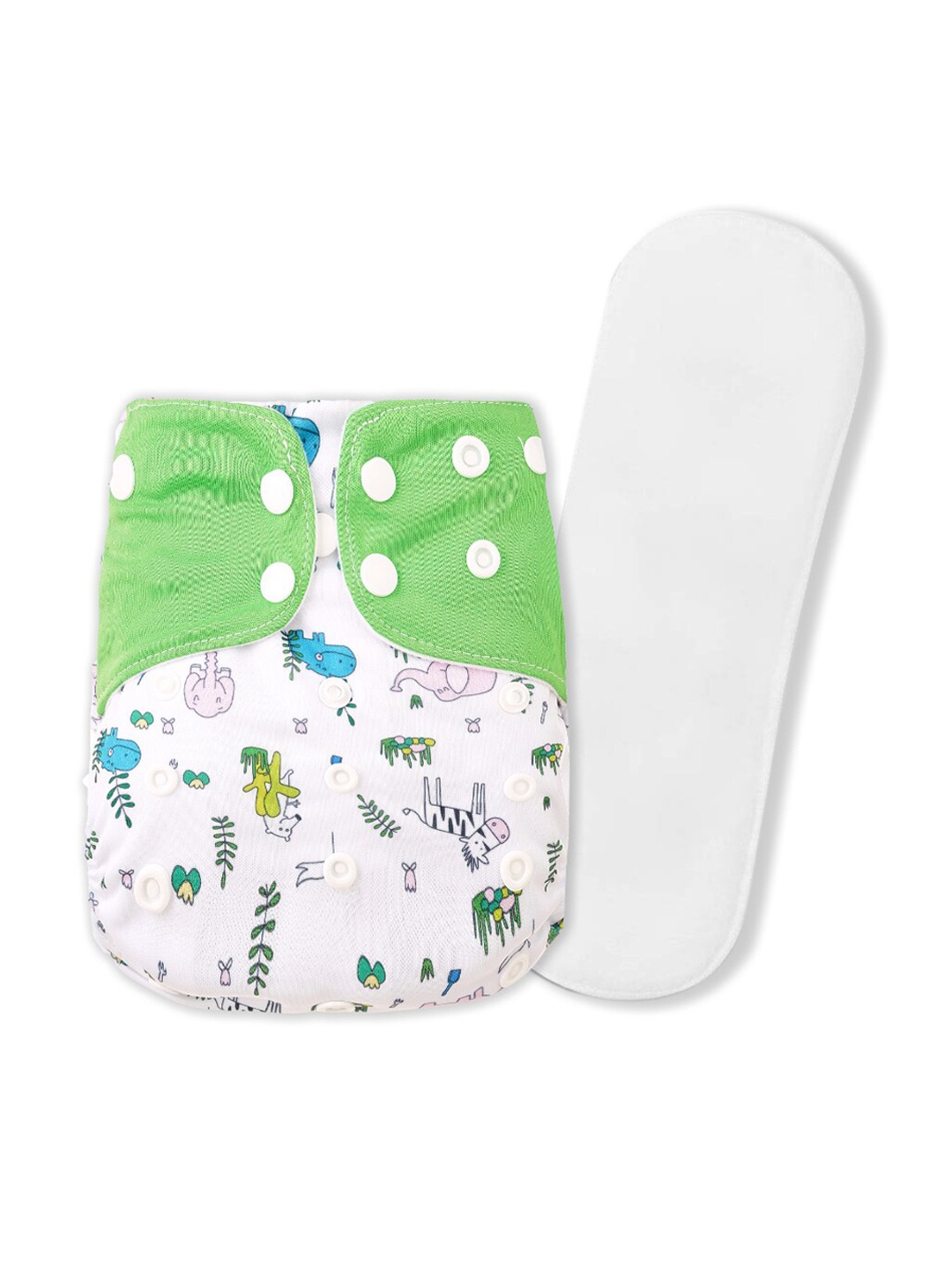 

GUCHIGU Kids White & Green Printed Cloth Washable Diapers