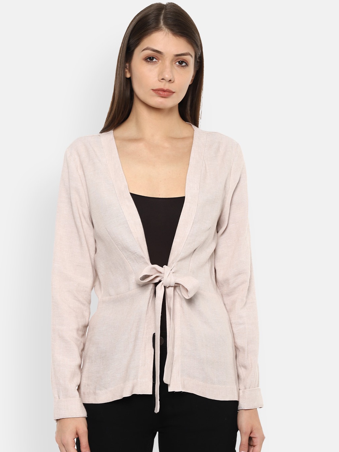 

Van Heusen Woman Beige Solid Open Front Jacket