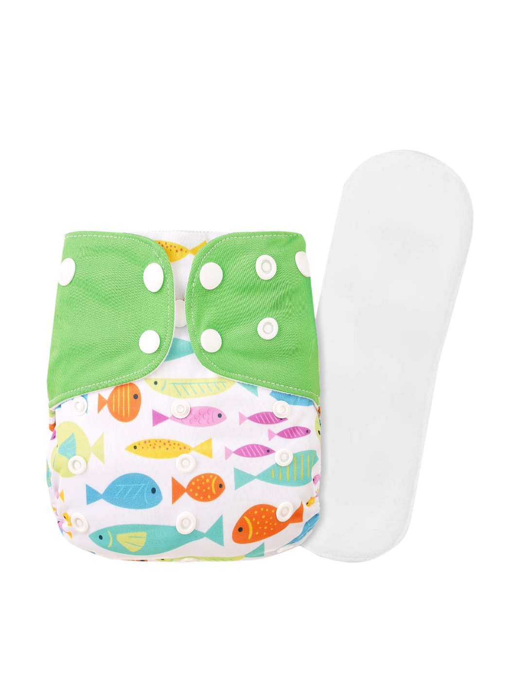 

GUCHIGU Kids White & Green Printed Cloth Washable Diapers