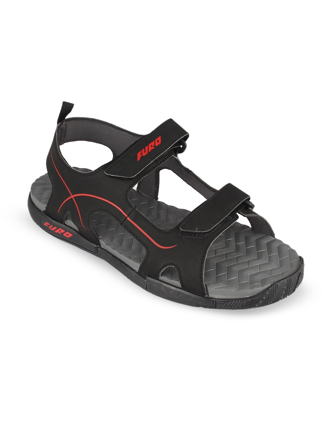 

FURO by Red Chief Men Black & Red Striped Sports Sandals