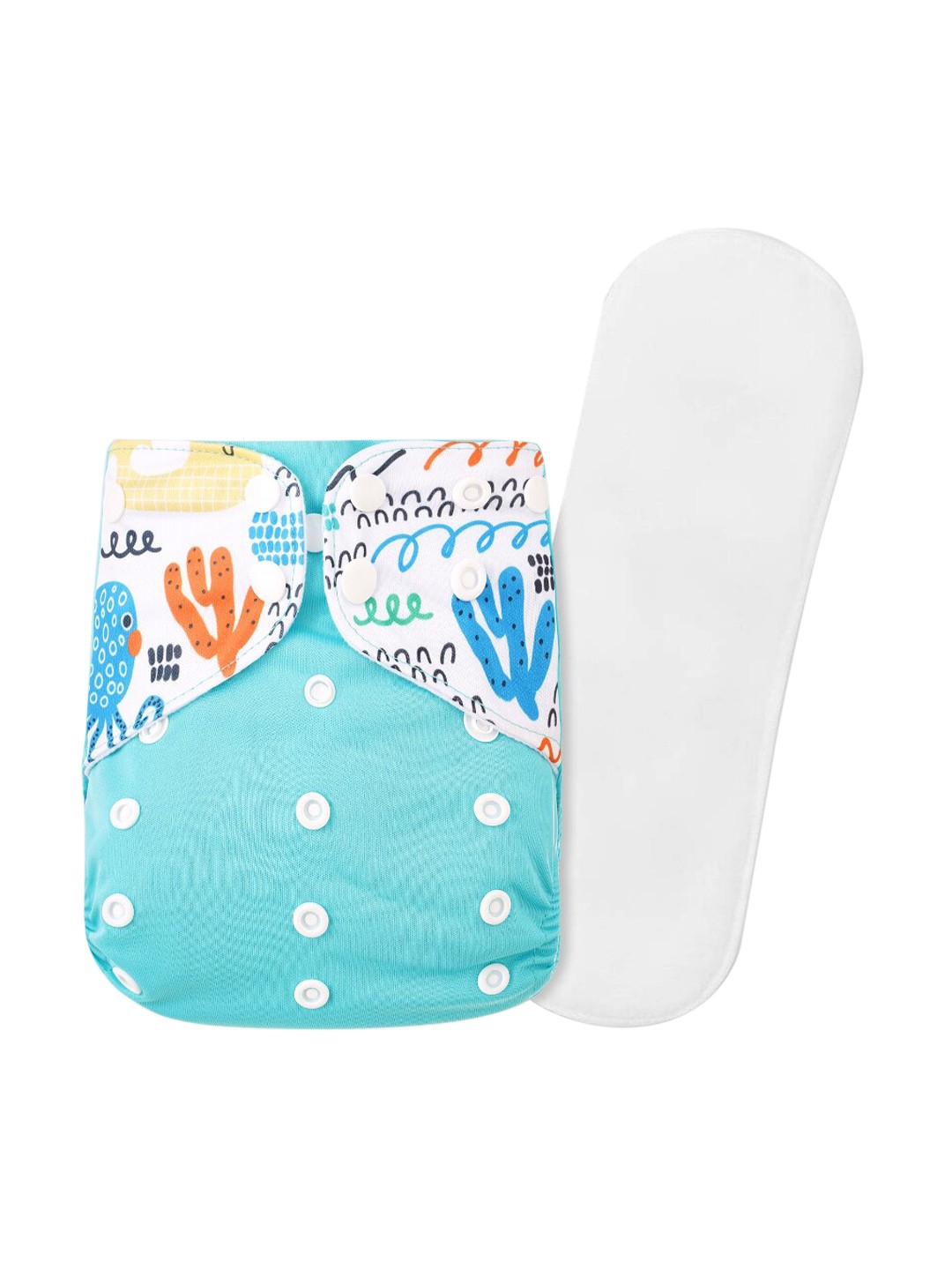 

GUCHIGU Kids White & Blue Printed Cloth Washable Diapers