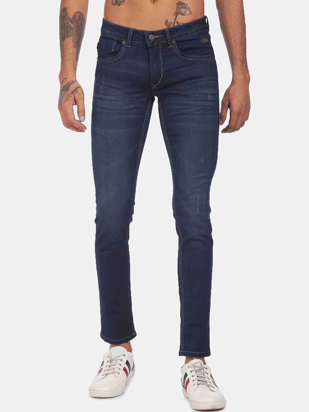 

Flying Machine Men Navy Jackson Skinny Fit Fit Mid-Rise Low Distress Jeans, Navy blue