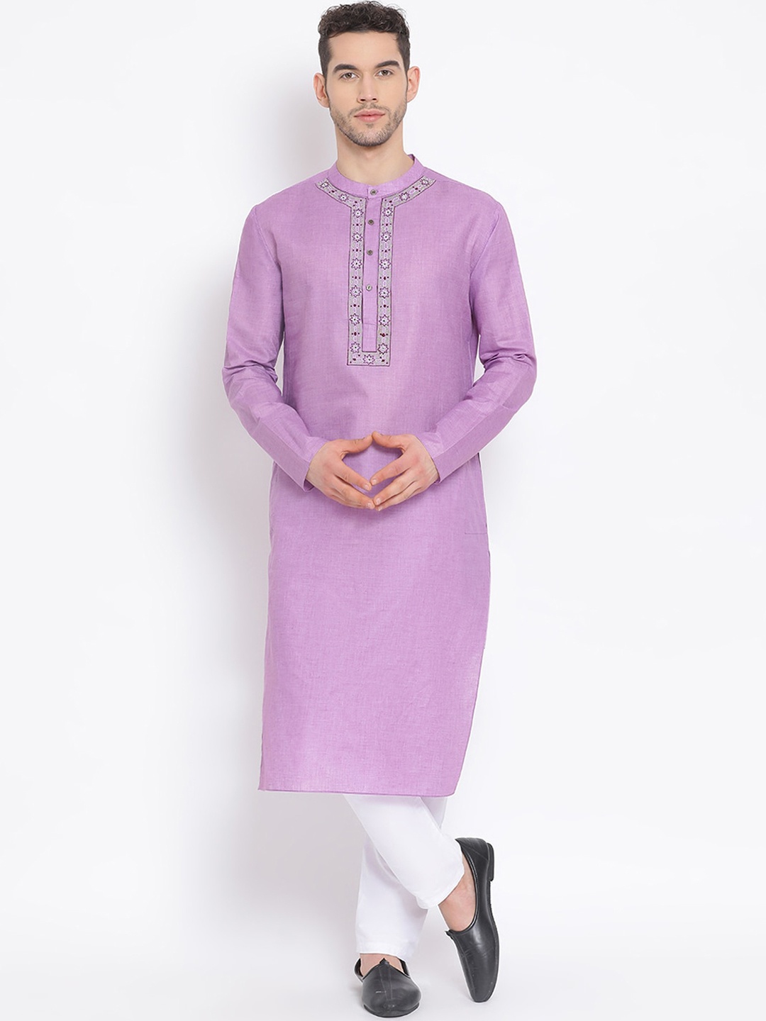 DEVOILER Men Purple Solid Kurta