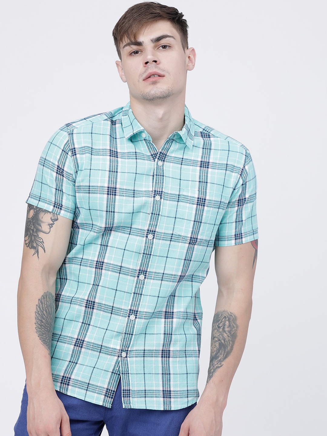 

HIGHLANDER Men Blue Slim Fit Checked Casual Shirt