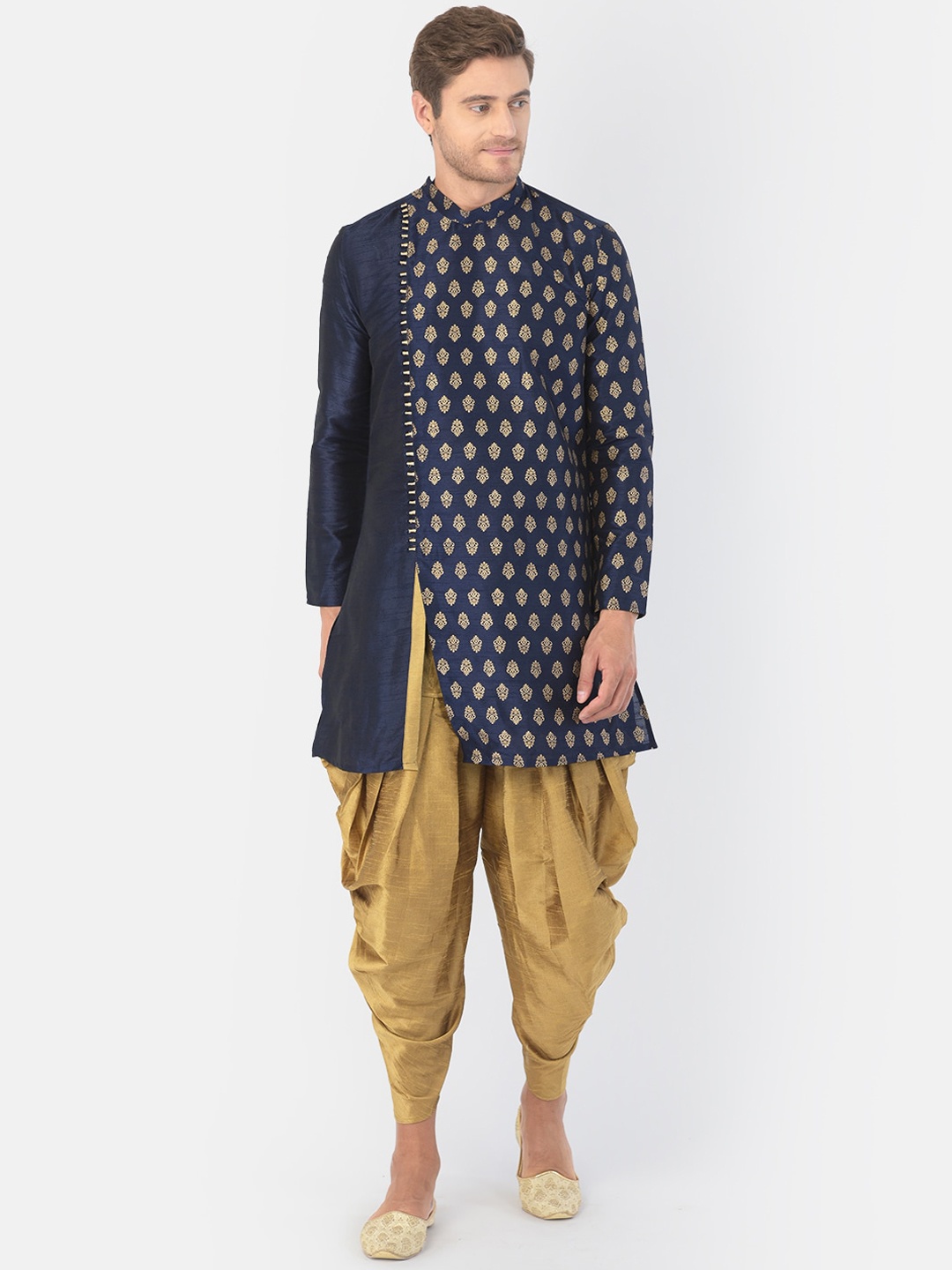 DEYANN Men Navy Blue & Brown Printed Kurta with Patiala