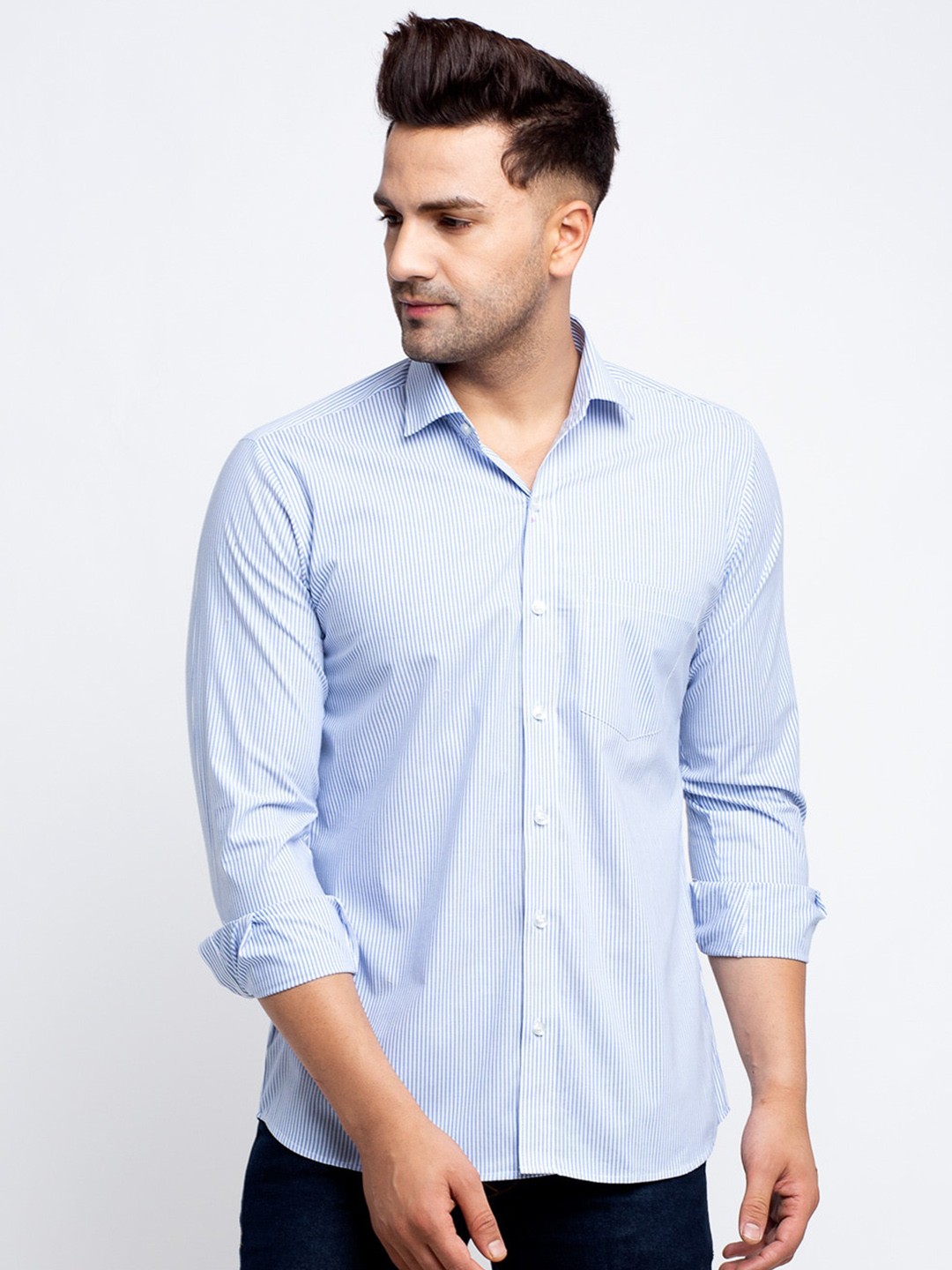 

Ennoble Men Blue & White Slim Fit Striped Casual Shirt