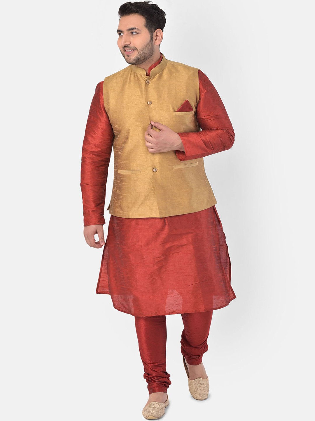 

DEYANN PLUS Men Maroon Regular Straight Dupion Silk Kurta with Pyjamas