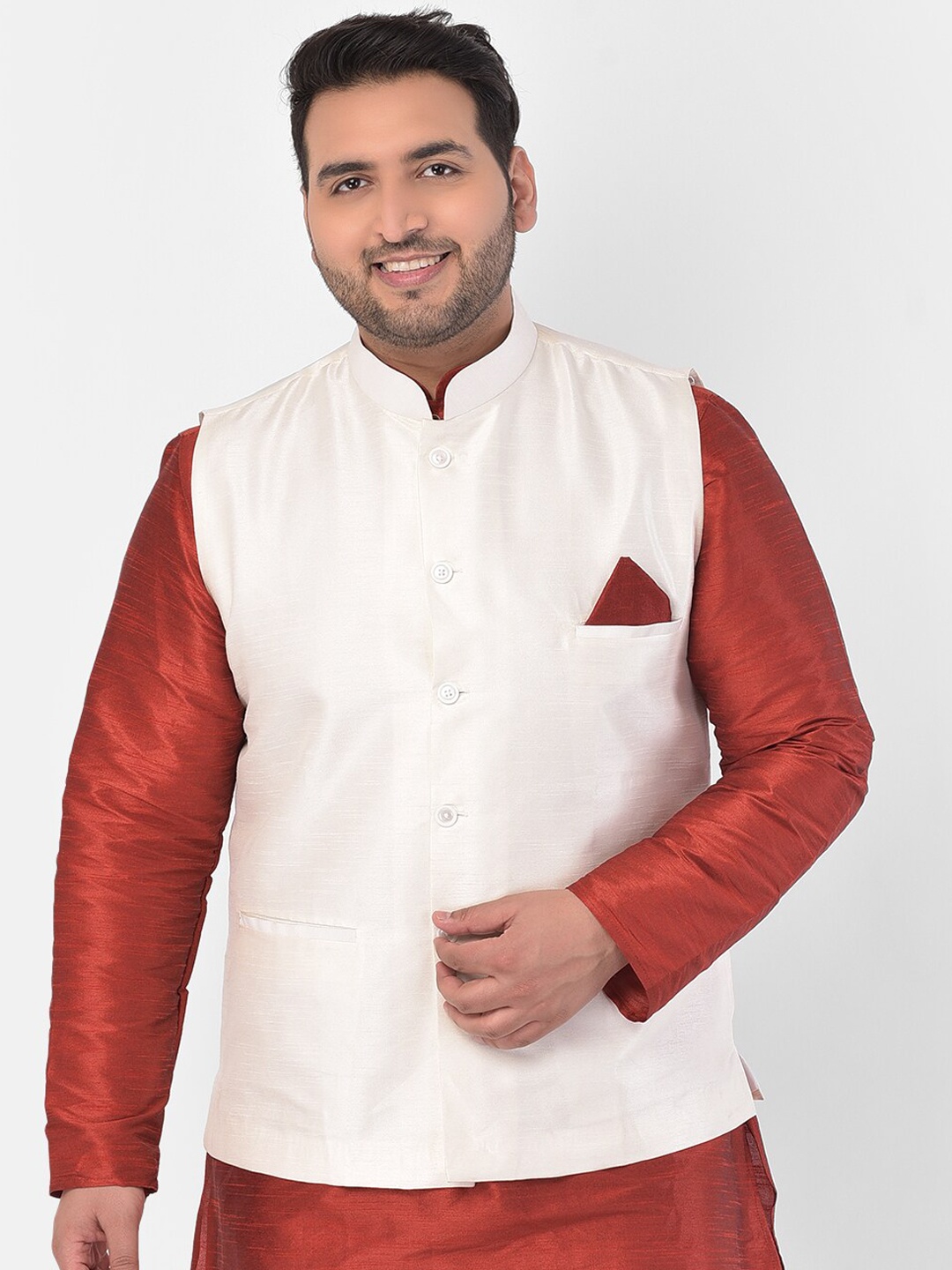 DEYANN PLUS Men Off White Solid Nehru Jacket