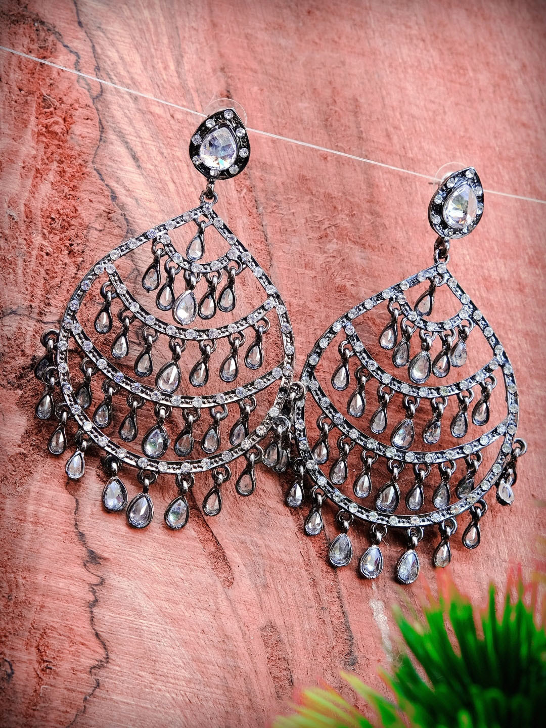 

Crunchy Fashion Silver-Plated Oxidised Chandbalis