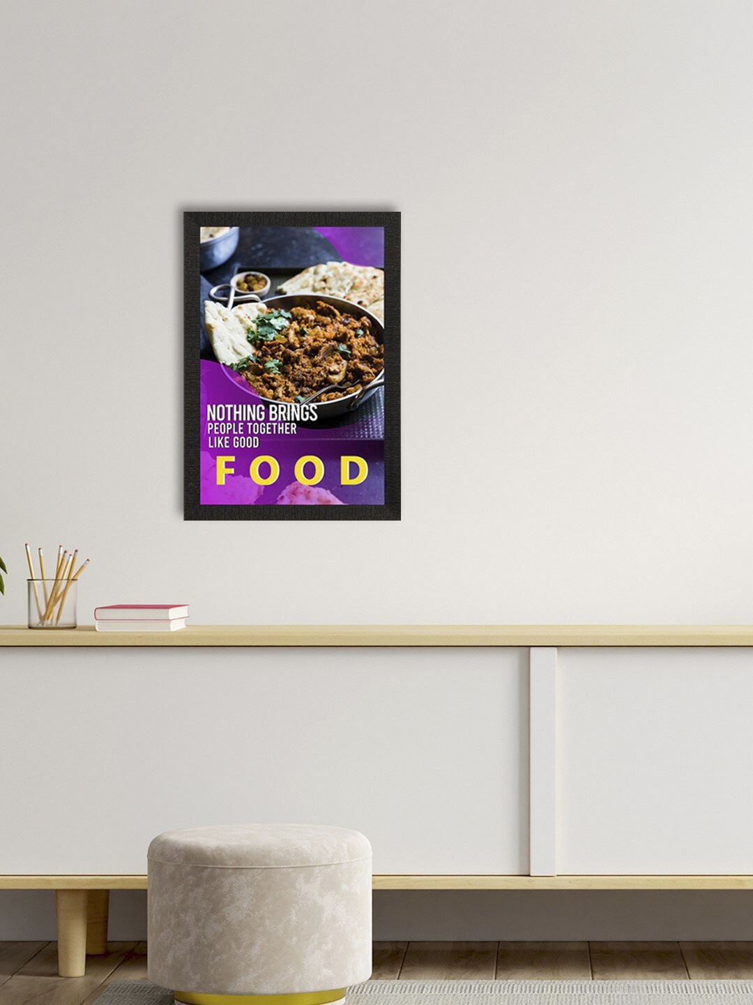 

eCraftIndia Purple & Brown Nothing Brings People Together Like Good Food Satin Matt Texture UV Art Painting