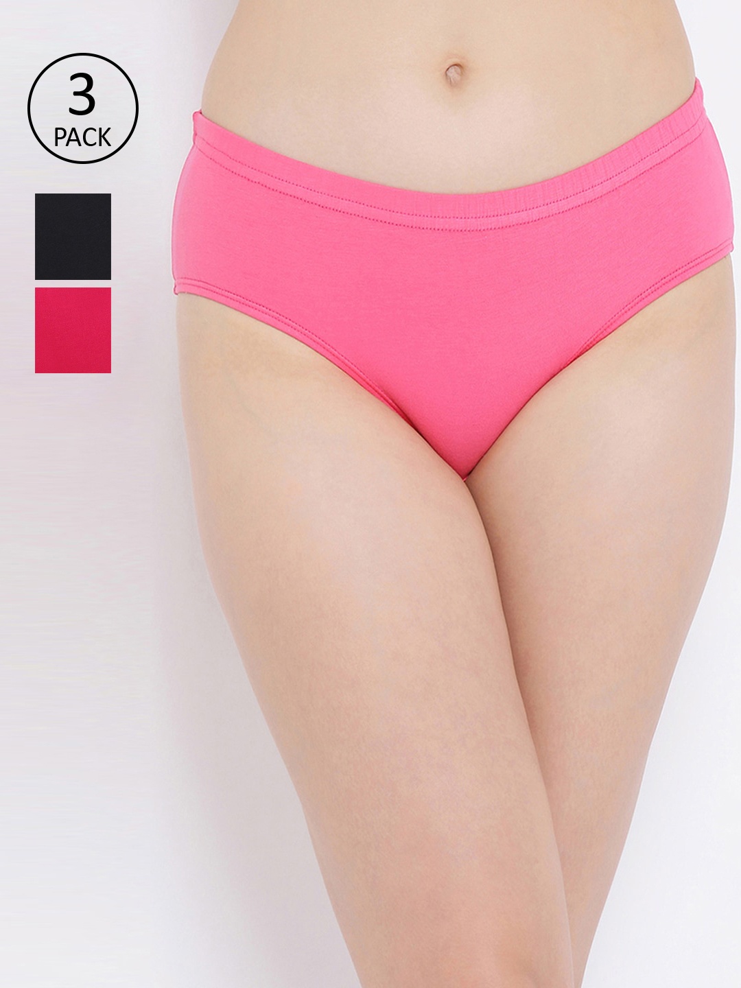 

Clovia Women Pack Of 3 Solid Hipster Briefs COMPN1109, Black