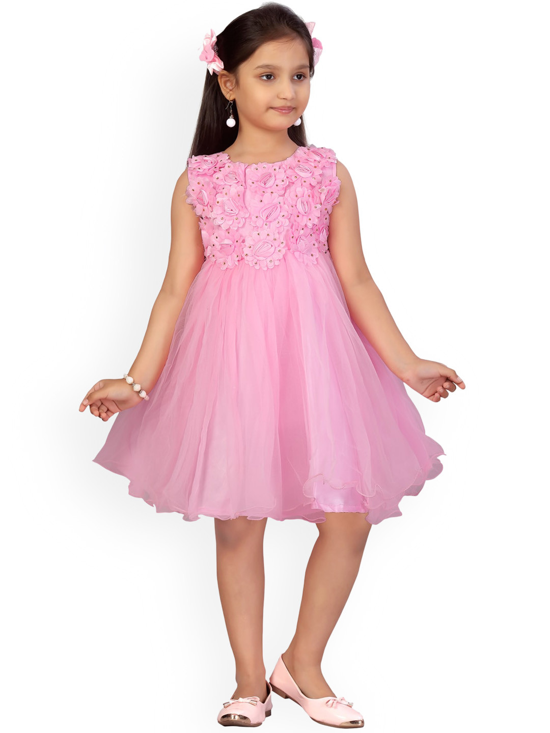 

Aarika Girls Pink Floral Appliqued Fit and Flare Dress