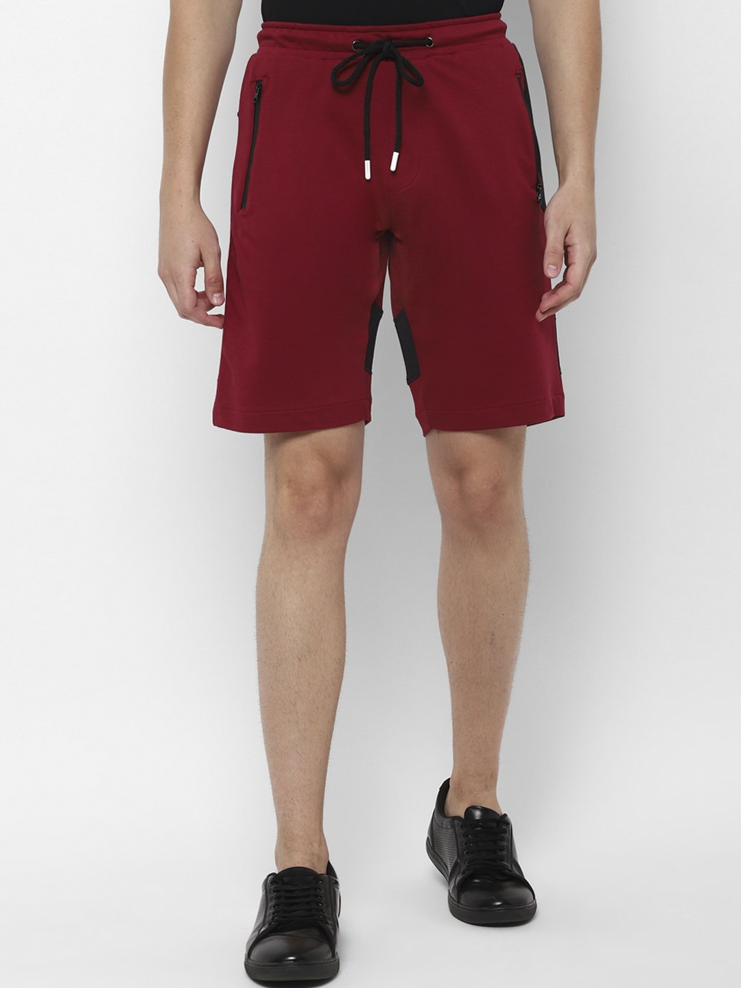 

Allen Solly Tribe Men Maroon & Black Solid Slim Fit Regular Shorts