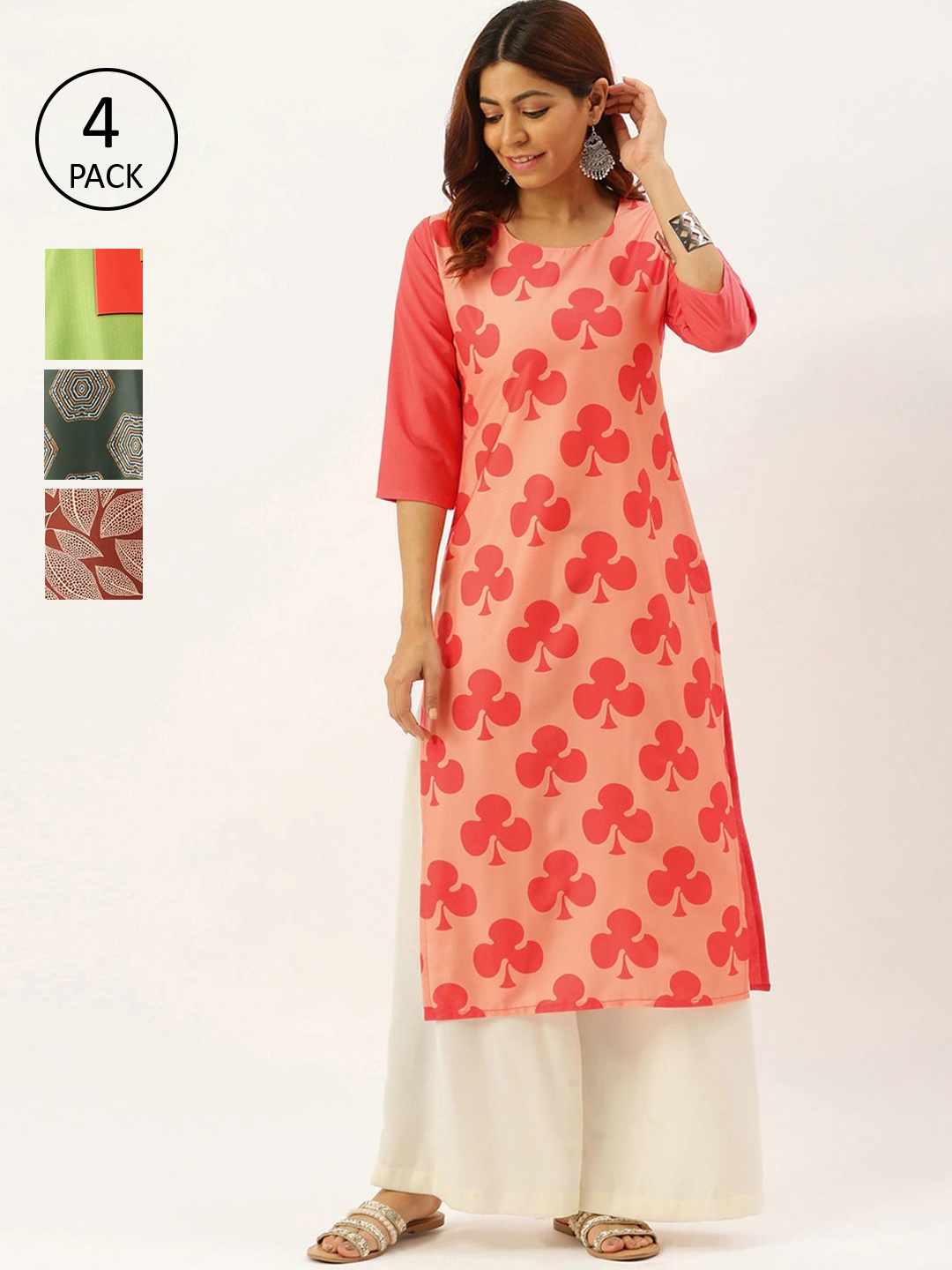 

7Threads Women Multicoloured Geometric Pack of 2 Crepe Kurta, Multi