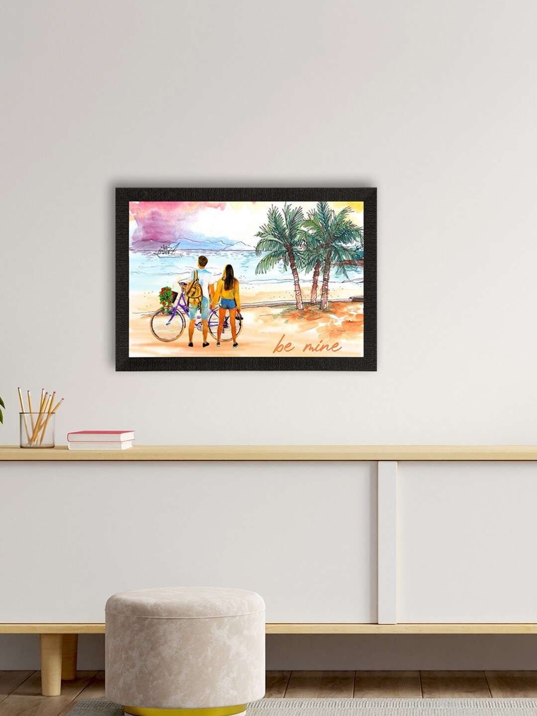 

eCraftIndia Beige & Green Romantic Couple On Beach Satin Matt Texture UV Wall Art