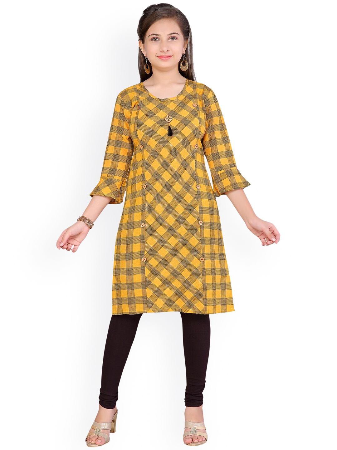 

Aarika Girls Yellow Checked Cotton Kurta