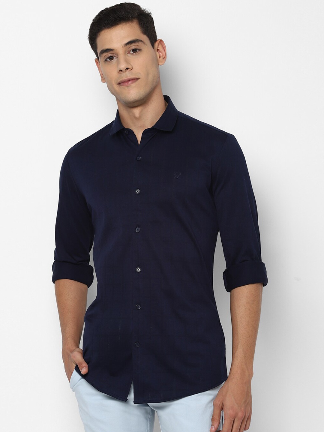 Allen Solly Men Navy Blue Slim Fit Self Checked Casual Shirt