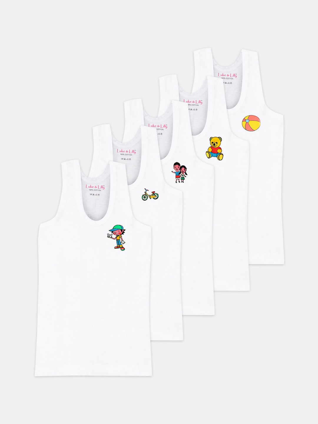 

Luke & Lilly Boys Pack Of 5 Innerwear Cotton Vests LNLKDSVST0001_1-2, White