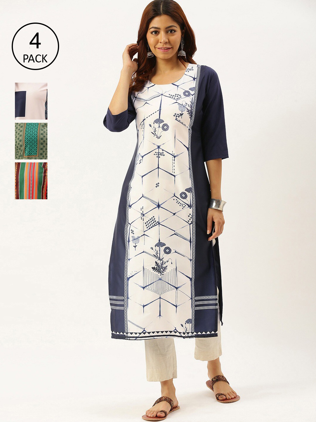 

7Threads Women Pack Of 4 Geometric Printed Kurta, Multi