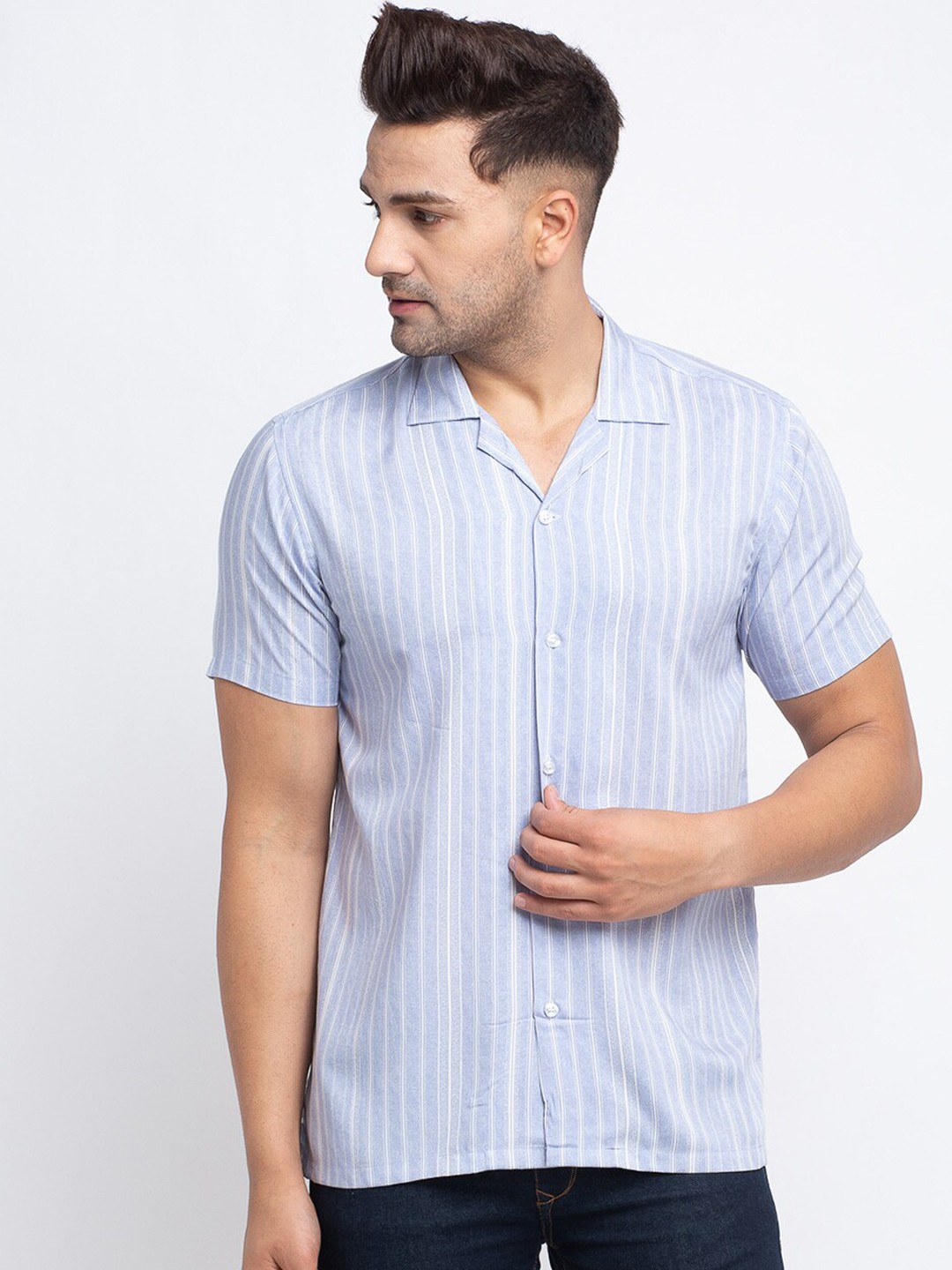 

Ennoble Men Blue & White Slim Fit Striped Casual Shirt
