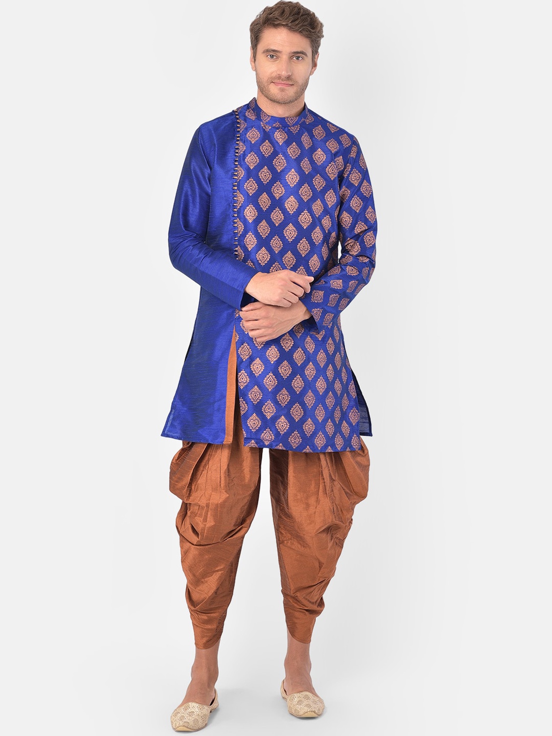 DEYANN Men Blue & Brown Woven Design Kurta with Patiala