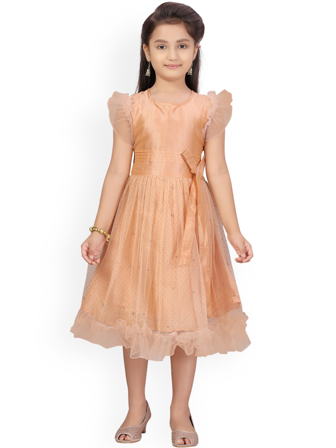 

Aarika Girls Peach-Coloured Embellished A-Line Dress