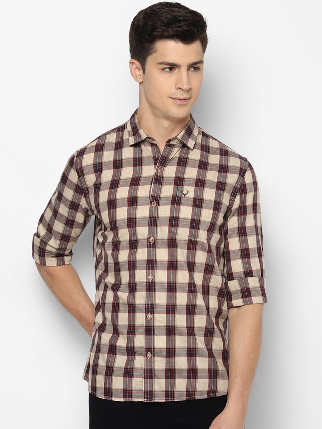 

Allen Solly Sport Men Beige & Maroon Slim Fit Checked Casual Shirt