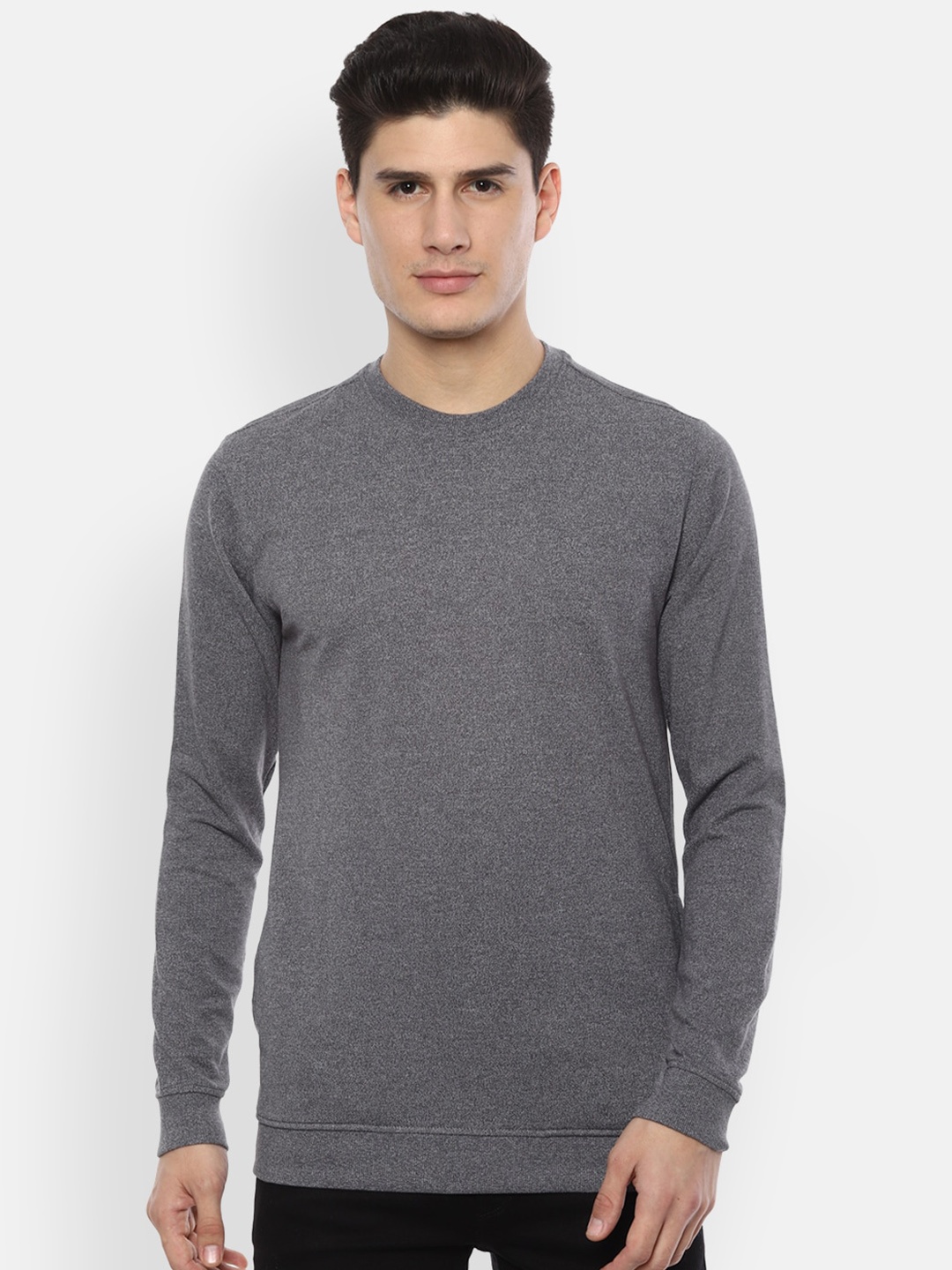 

V Dot Men Charcoal Grey Solid Sweatshirt