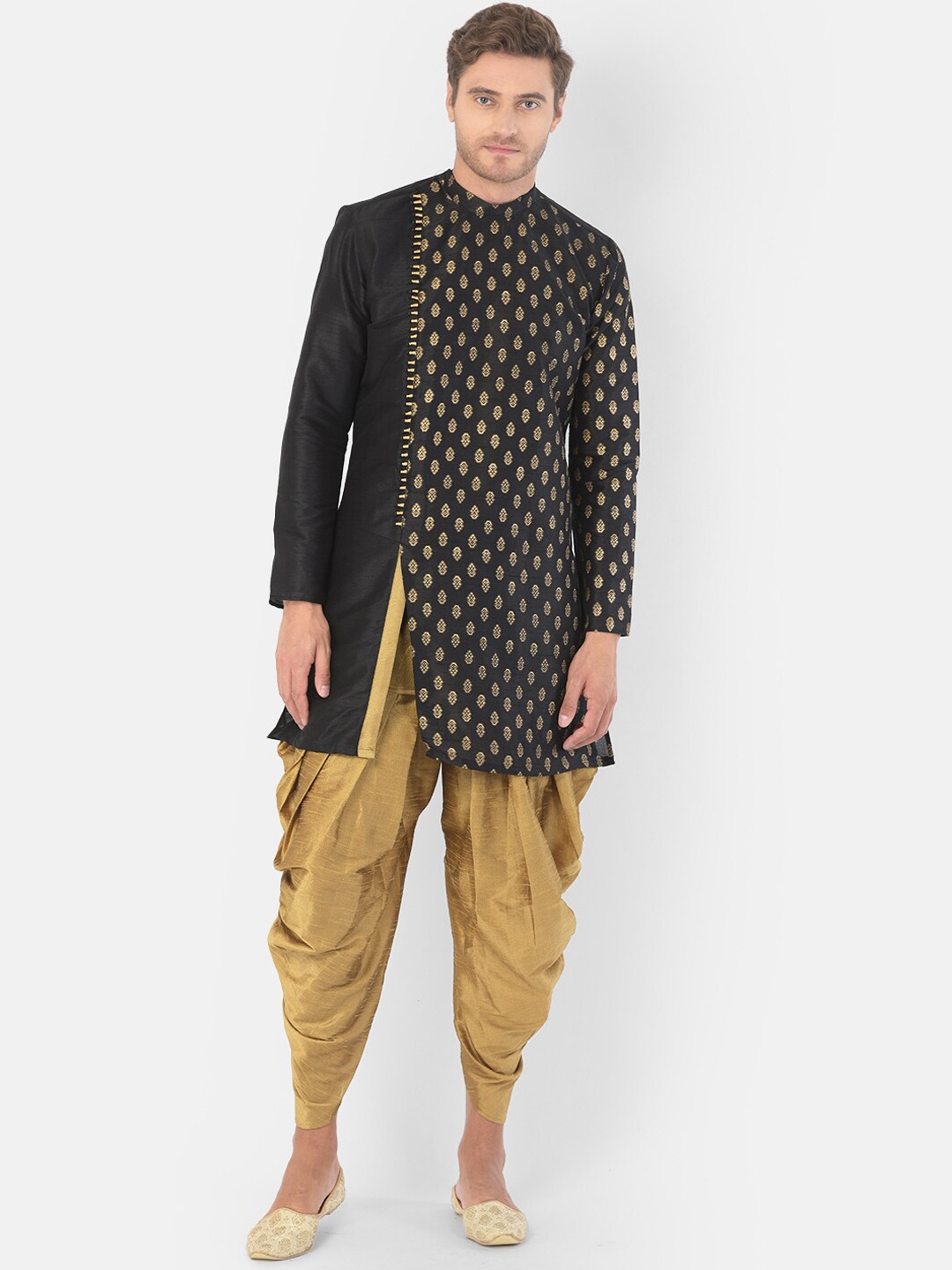 

DEYANN Men Black Ethnic Motifs Regular Sleeves Thread Work Kurta