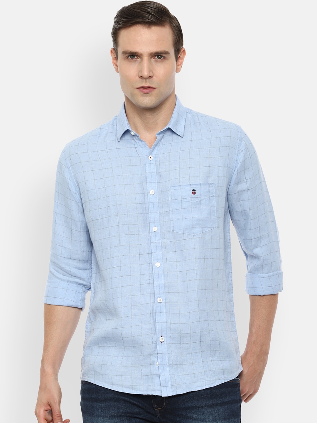 Louis Philippe Sport Men Blue Slim Fit Checked Casual Cotton Shirt