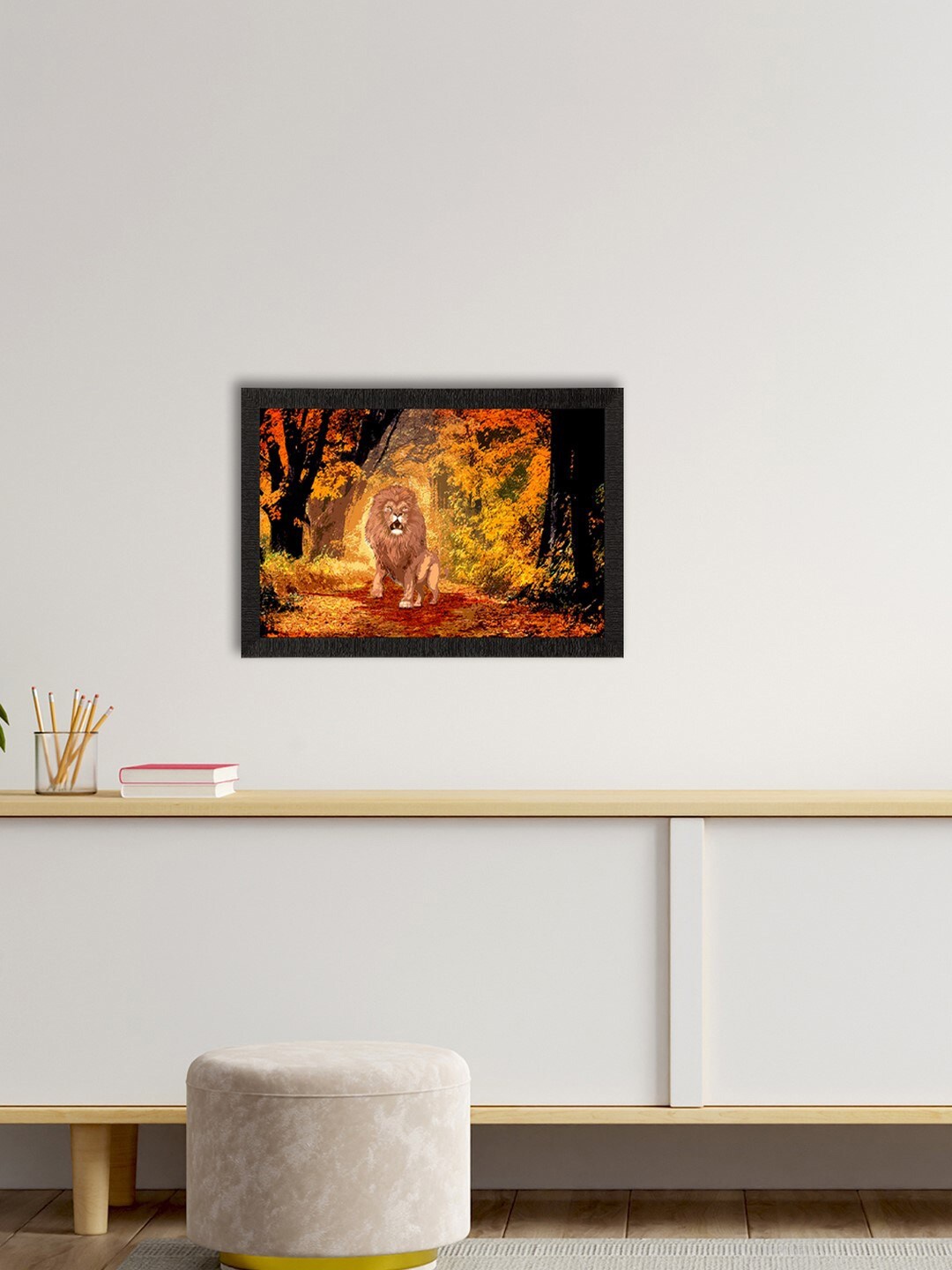 

eCraftIndia Orange & Black Roaring Lion In Autumn Season Satin Matt Texture UV Wall Art
