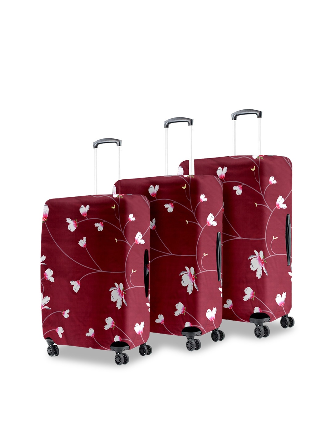 

Cortina Set Of 3 Maroon Printed Trolley Bag Covers, Multi