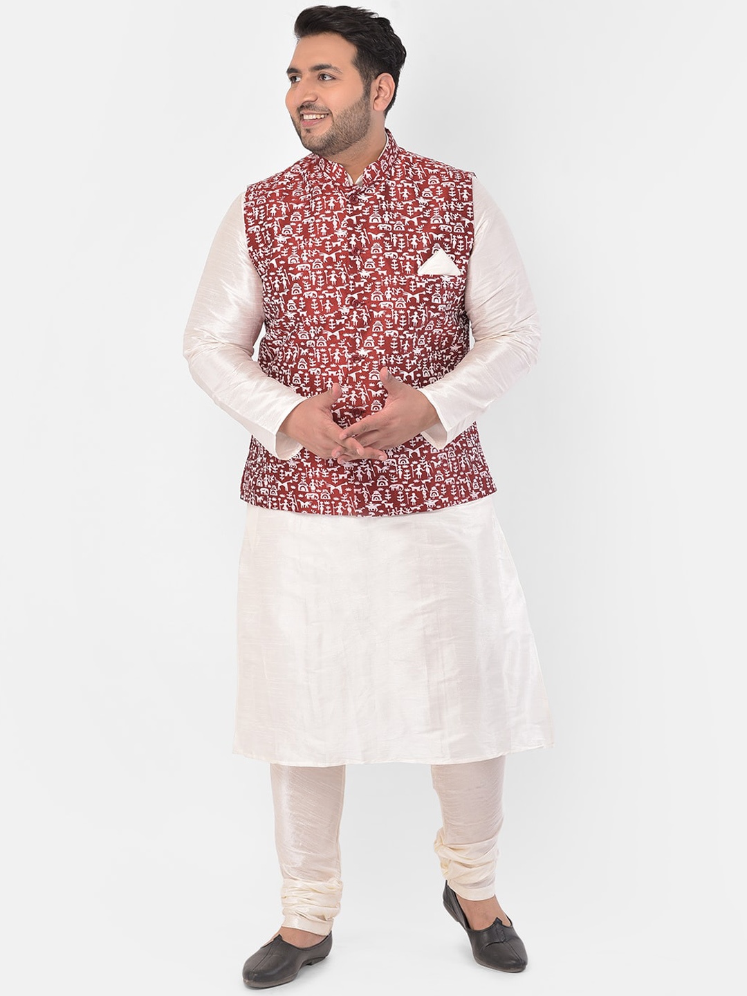 

DEYANN PLUS Men Red & White Solid Kurta with Churidar